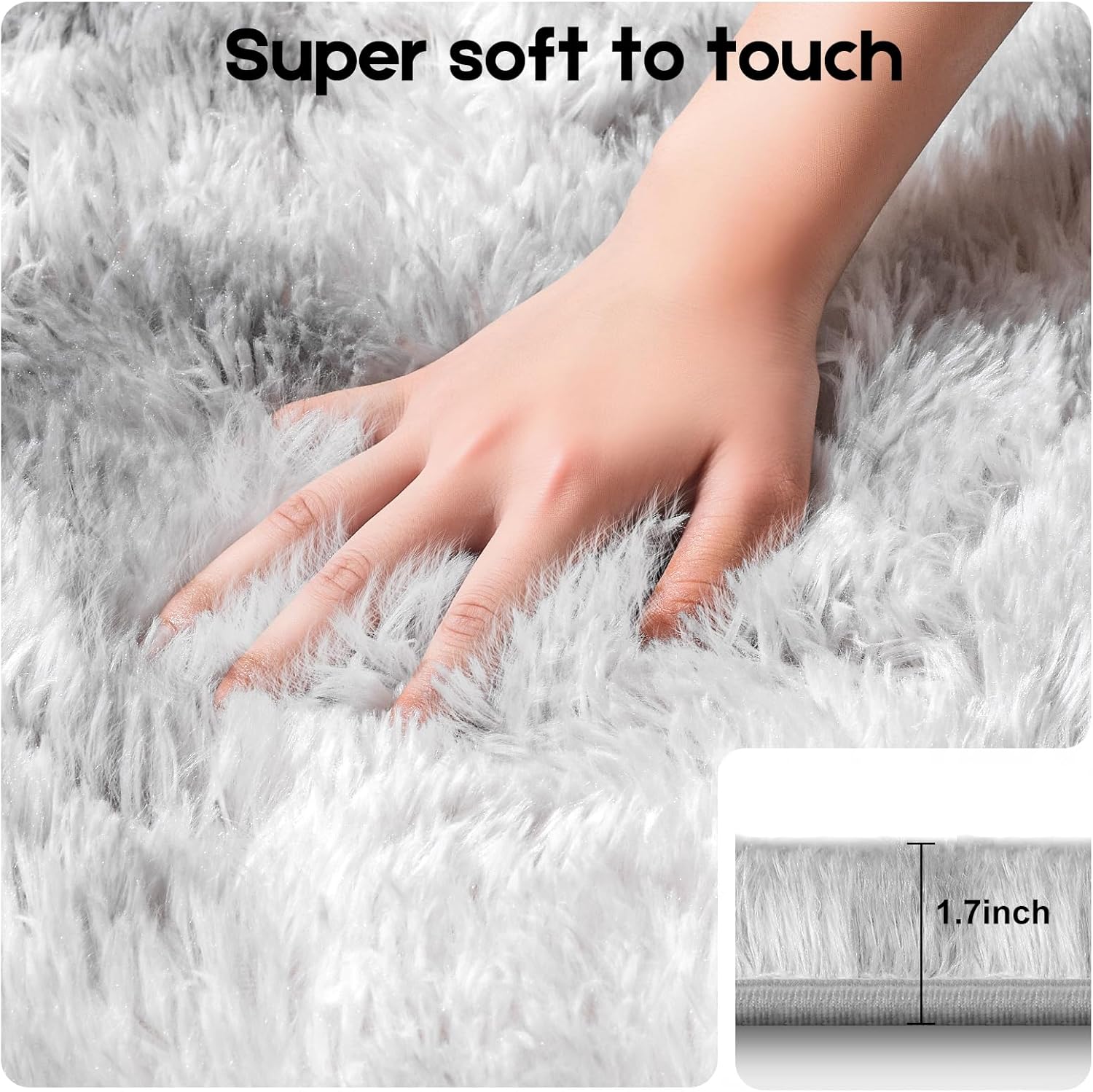 Skiennix Tie-Dyed Grey Area Rug - Soft Fluffy Shag Carpet for Kids Room | 2ft x 3ft with Non-Slip Stickers
