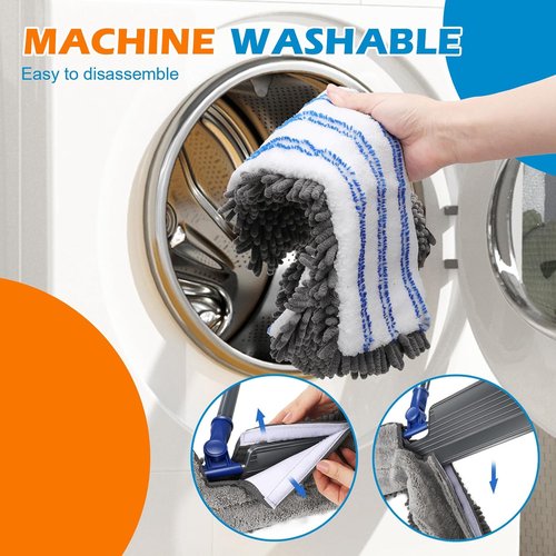 Masthome Flat Dust Mop | 2-Sided Microfiber Mop with 4 Reusable Pads for Wet & Dry Cleaning - Ideal for Hardwood, Tile, Vinyl