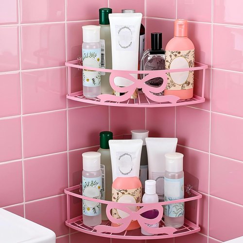 Coquette Pink Bow Corner Shower Caddy - No Drilling, 5 Adhesive Hooks | Stylish Bathroom & Kitchen Storage