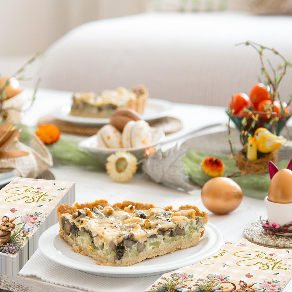 100 Pcs Happy Easter Napkins - Spring Bunny Flower Easter Eggs Disposable Decorative Paper Napkins for Bathroom Party Supplies Table Decor