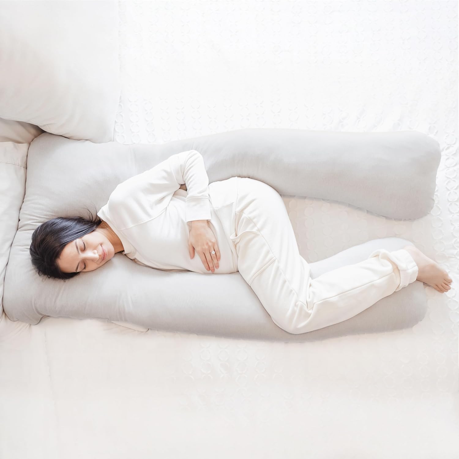 Regalo Premium U-Shaped Pregnancy Pillow - Ultra Soft Full Body Support for Sleeping & Feeding | Grey Removable Cover