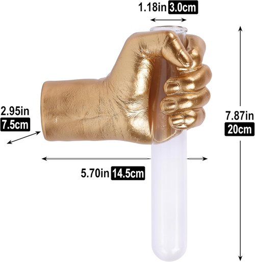 Gold Wall Sculptures | Unique Hand Vases Home Decor - Modern Eclectic Wall Art with Glass Test Tube Vase