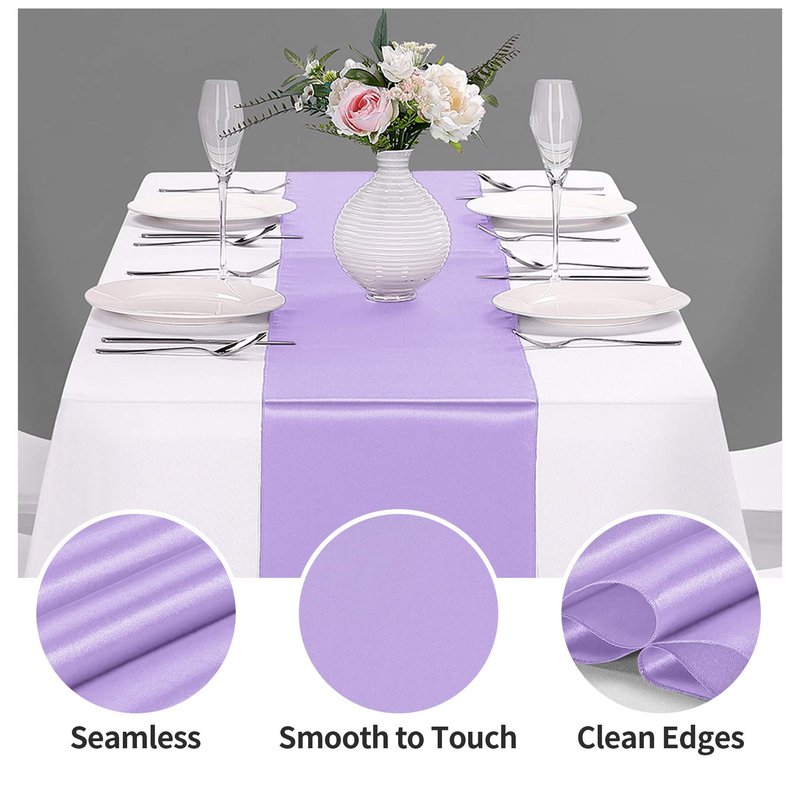 15-Pack Satin Table Runner Lavender 12 x 108 inches Long, Table Runners for Wedding, Birthday Parties, Banquets Decorations（15 Pack, 12x108 Inch, Lavender）