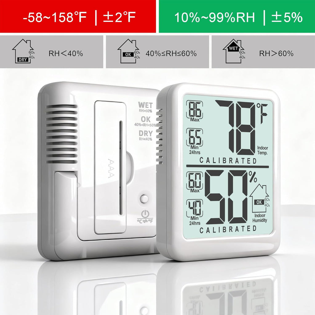 Antonki Digital Room Thermometer - Indoor Humidity Gauge with Max/Min Records | Battery Included