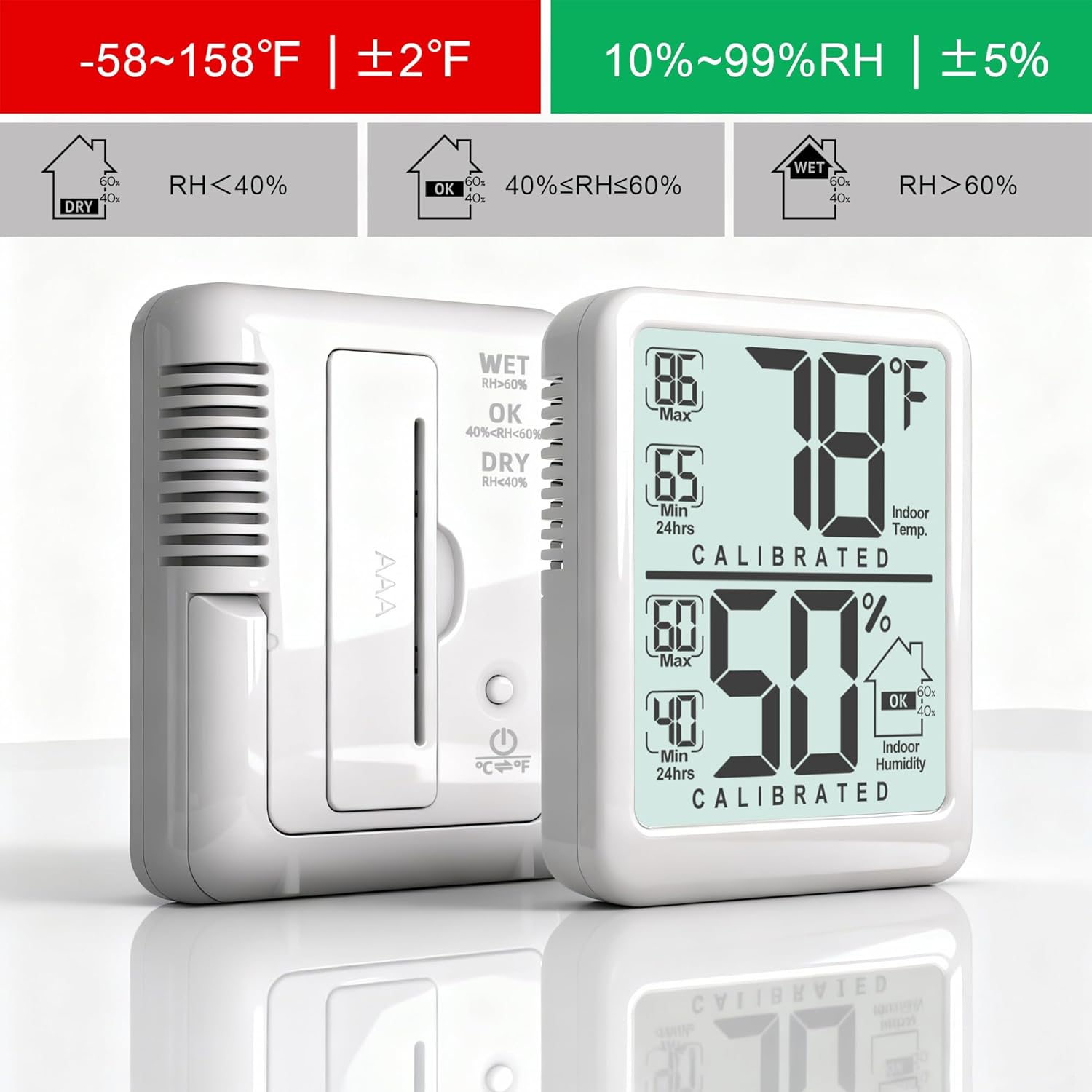 Antonki Digital Room Thermometer - Indoor Humidity Gauge with Max/Min Records | Battery Included