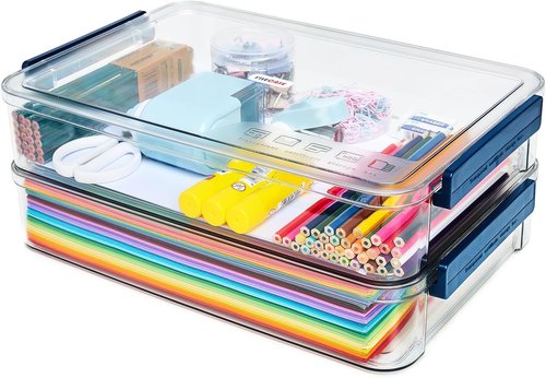 CATOOMUU Portable 5.5Qt Plastic Storage Box - Clear Snap-Tight Organizer for A4 Files & Crafts