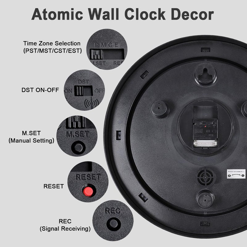 Aurowit Atomic Outdoor Wall Clock 18 Inch Sealed Outdoor Waterproof Clock with Temperature, Auto-Set Time, Easy to Read - Large Patio, Pool Clock for Outside, Backyard, Garden