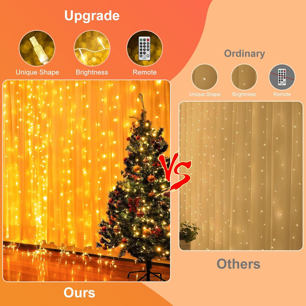 THKFUL Fairy Curtain Lights - 20 x 6.6FT 408LED Warm White String Lights | Waterproof & Remote-Controlled for Bedroom, Balcony, Garden