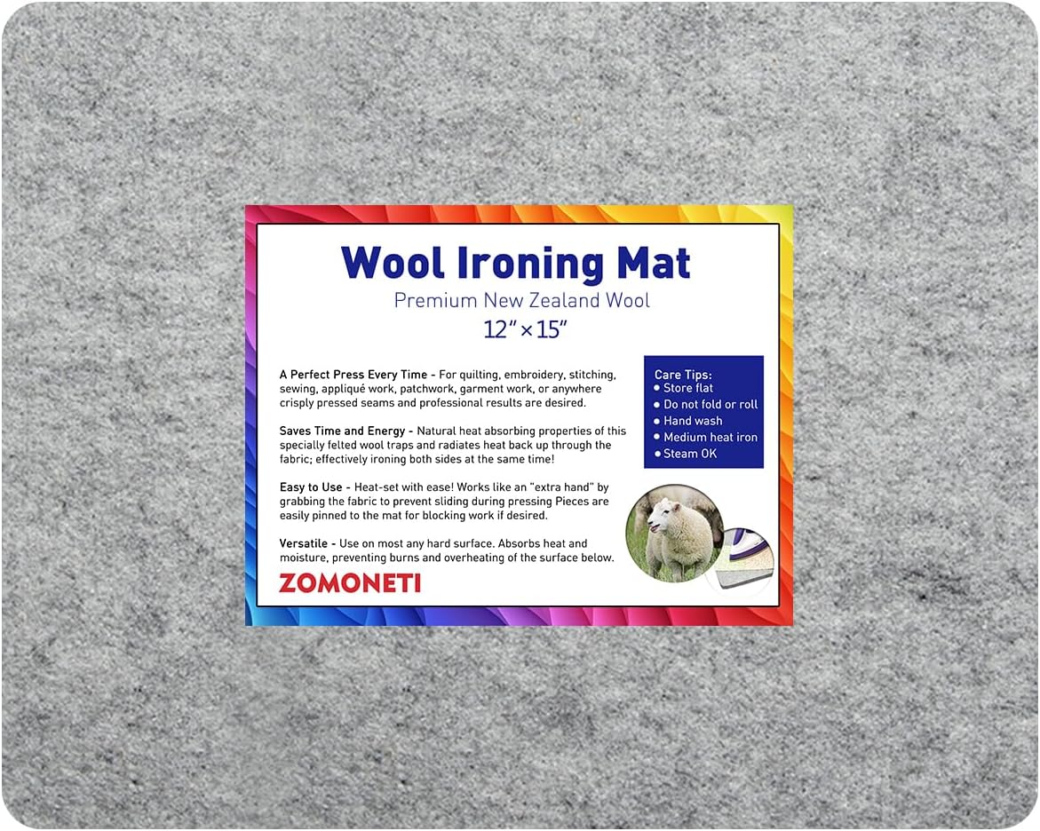ZOMONETI Wool Pressing Mat - 100% New Zealand Felted Wool Ironing Pad | 15" x 12" for Quilting & Sewing