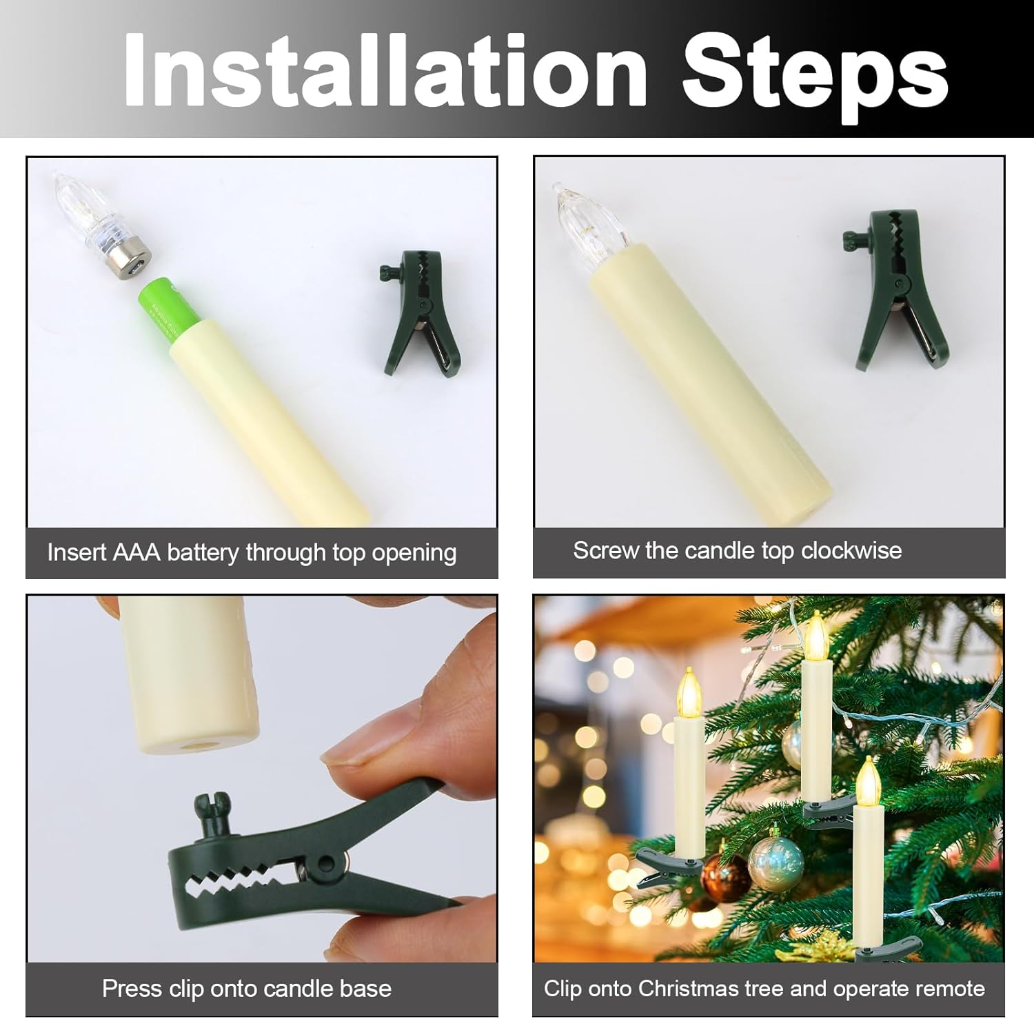 TECHLONG Flickering Christmas Tree Candle Lights - 20 PCS Battery Operated with Remote Timer | Flameless LED Decor