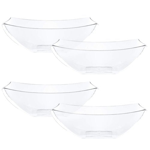 PLASTICPRO Disposable 32 ounce Square Serving Bowls, Party Snack or Salad Bowl, Medium, Plastic Crystal Clear Pack of 4