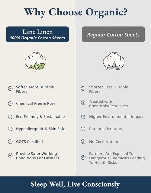 LANE LINEN 100% Organic Cotton Queen Sheet Set - Soft, Breathable Percale Weave, Deep Pocket | Hotel-Quality Mineral Color