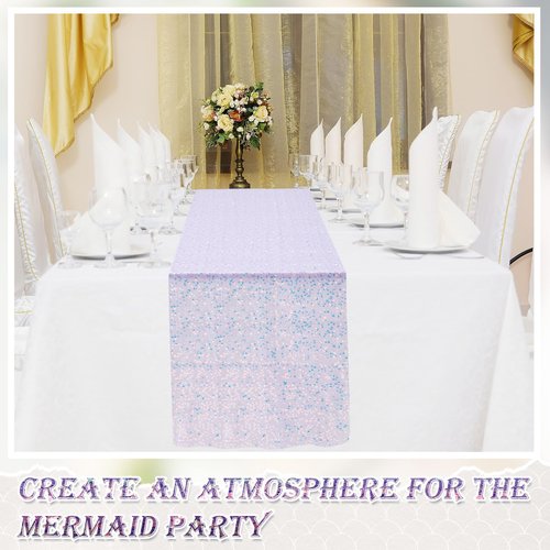 Windkream 3 Pcs Mermaid Table Runner 24 x 120 Inch Iridescent Sequin Glitter Table Runner Lavender Party Supplies Wedding Birthday Baby Shower Party Decor(Purple, Blue, Pink)