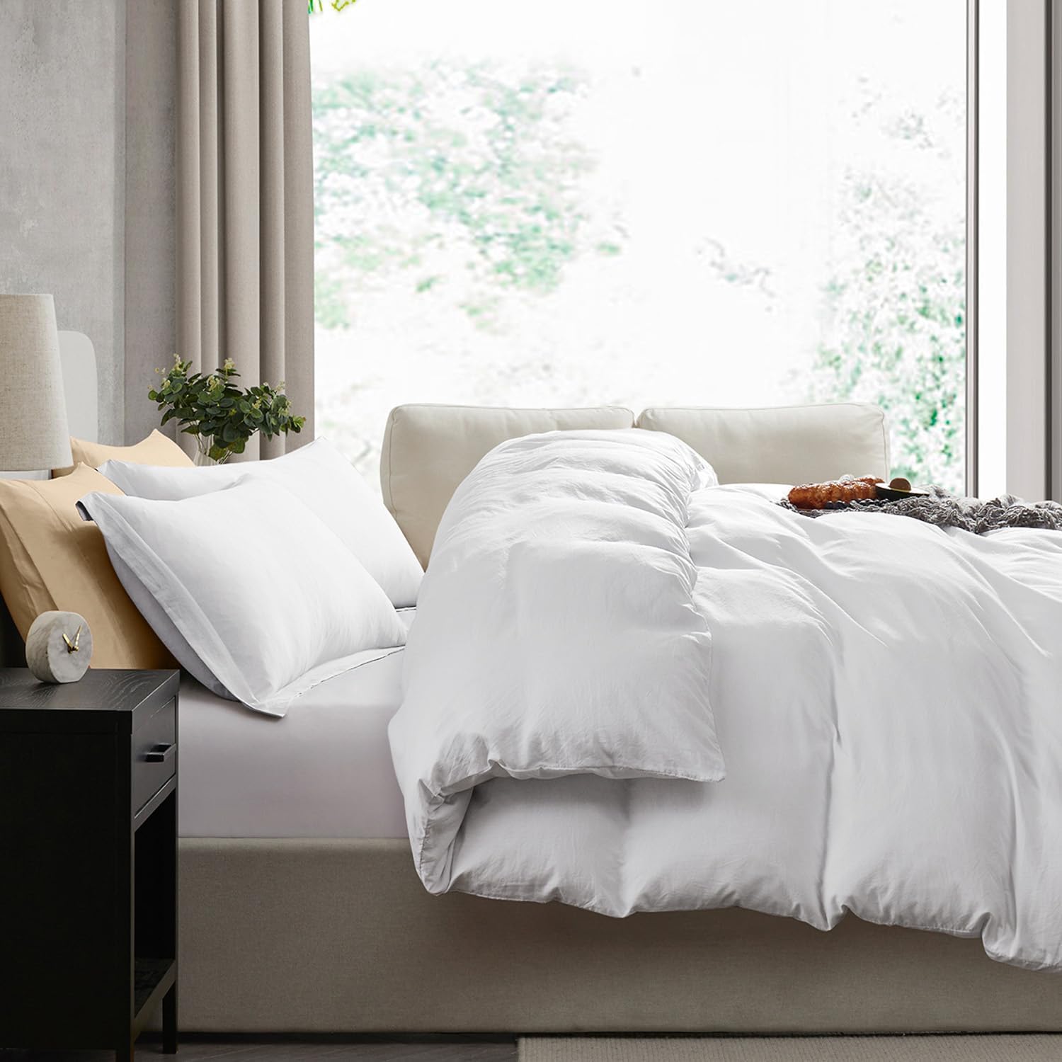 Nestl White Duvet Cover Set - Soft Double Brushed Queen Size, 3 Pieces with Zipper Closure | 90x90 Inches
