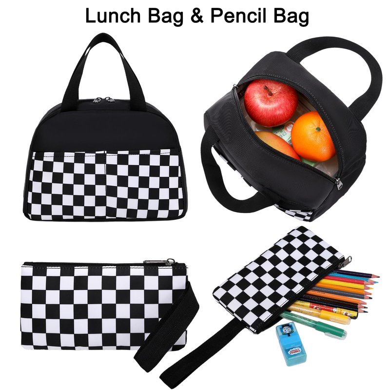 Sugaroom Lightning Print School Backpack for Girls Boys Backpack with Lunch Box Teen Kids Backpack Middle School Bags Preschool Primary Elementary Bookbags Set