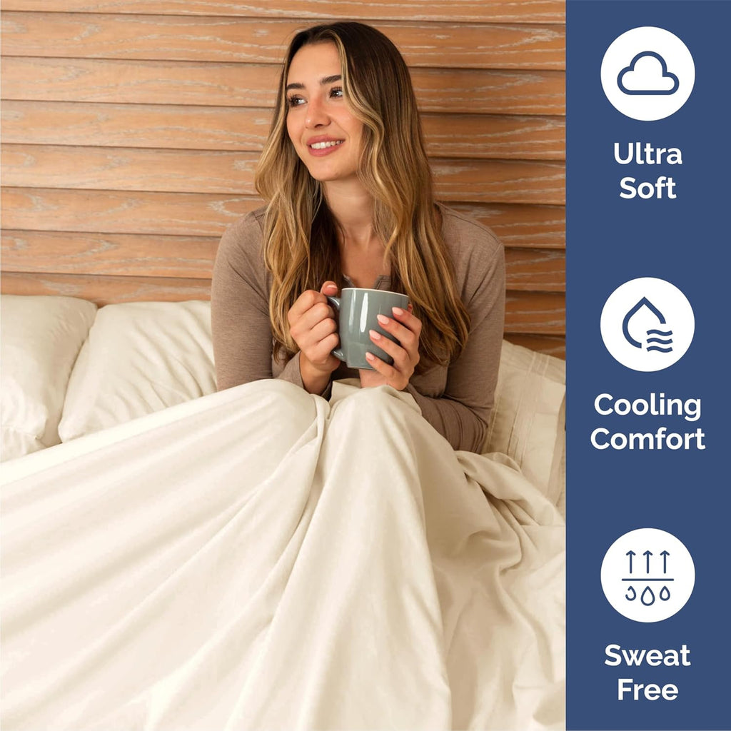 Queen Size 4-Piece Sheet Set - Comfy, Breathable & Cooling Hotel Luxury Bedding - Deep Pockets, Soft & Wrinkle-Free - Oeko-Tex Certified - Off White
