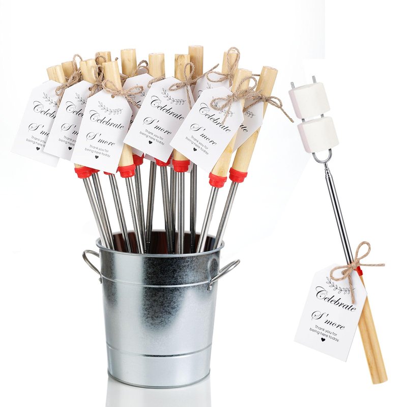 Yoande 12 Sets S'mores Sticks Kit Extendable Roasting Cotton Candy Stick for Fire Pit Camp Bachelorette Decorations One Happy Camper Birthday Party Favor for Wedding Camping Campfire Bonfire Supplies