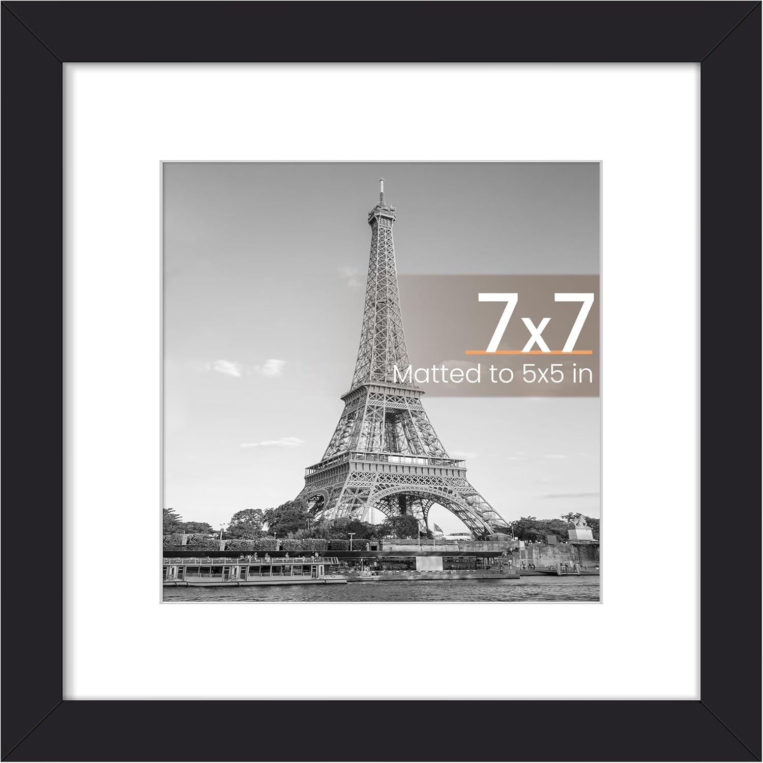Upsimples 7x7 Picture Frame - Display 5x5 Photos with Mat or 7x7 Without - Black, 1 Pack
