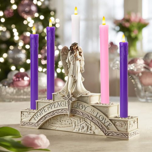 Lezonic Flameless Advent Candles - Battery Operated LED Taper Set of 5 for Christmas Decor | 3 Purple, 1 Pink, 1 White