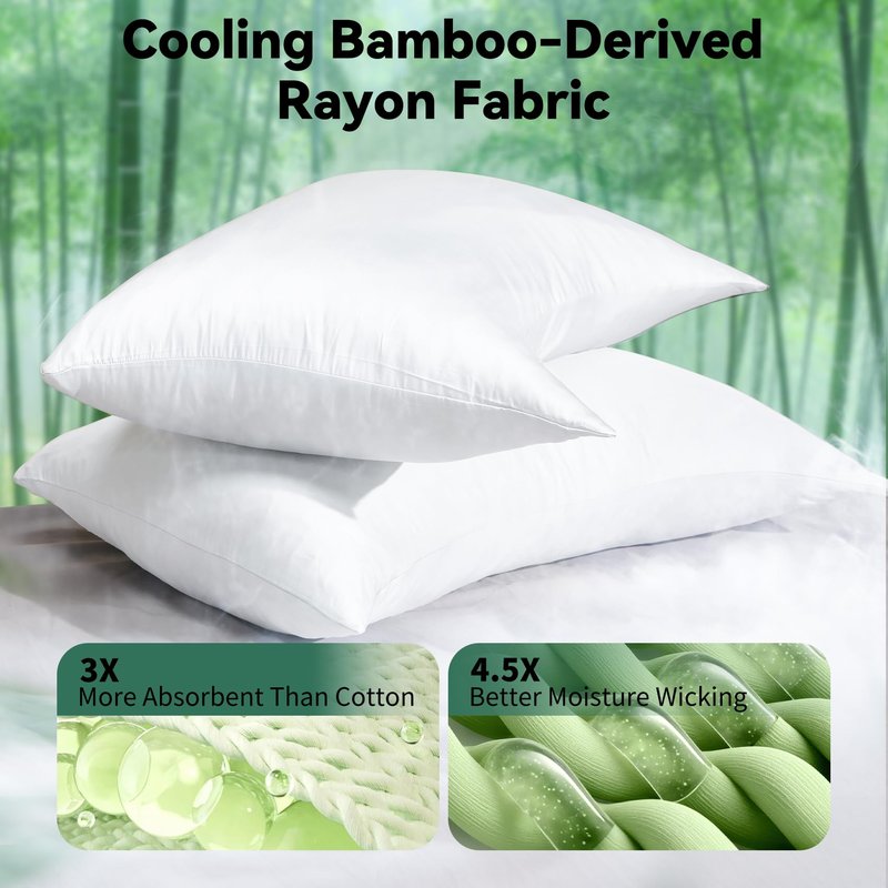 Cooling Curved Pillowcase for Side Sleeper Pillow - Rayon Derived from Bamboo Pillowcase with Zipper, Breathable and Soft Silky Cover for Hot Sleeper Protecting Hair & Skin Queen Size 1 Pack, White