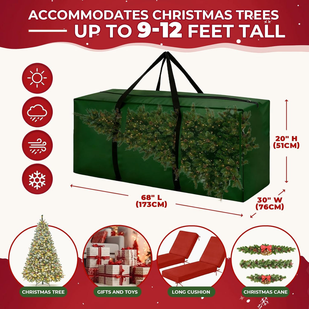 Skiennix Extra Large Christmas Tree Storage Bag - Fits Up to 12 Ft Trees | Heavy Duty Waterproof, 68” L x 30” W x 20” H