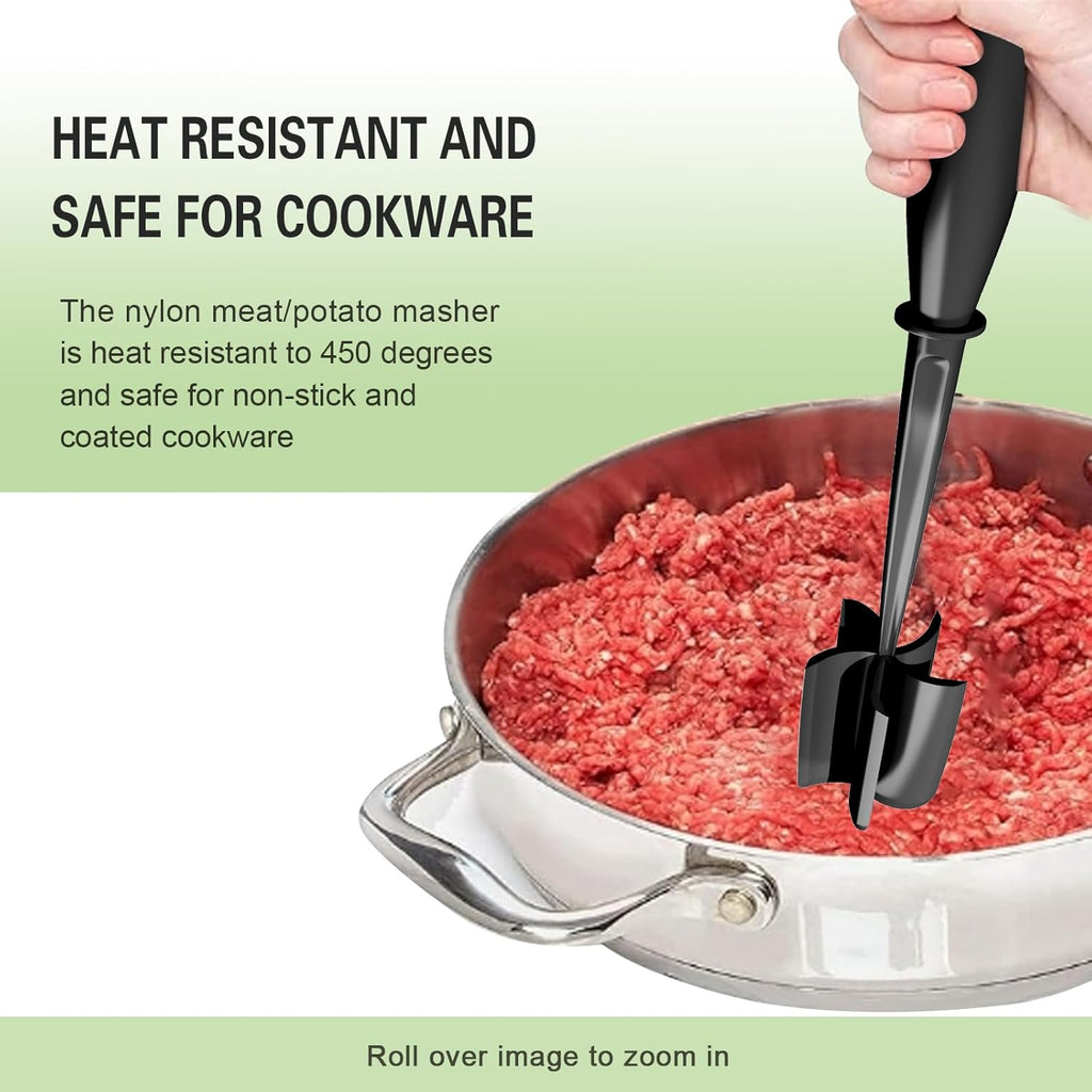 Skiennix Meat Chopper - 5 Curve Blades Ground Beef Smasher Tool | Heat Resistant Nylon Utensil