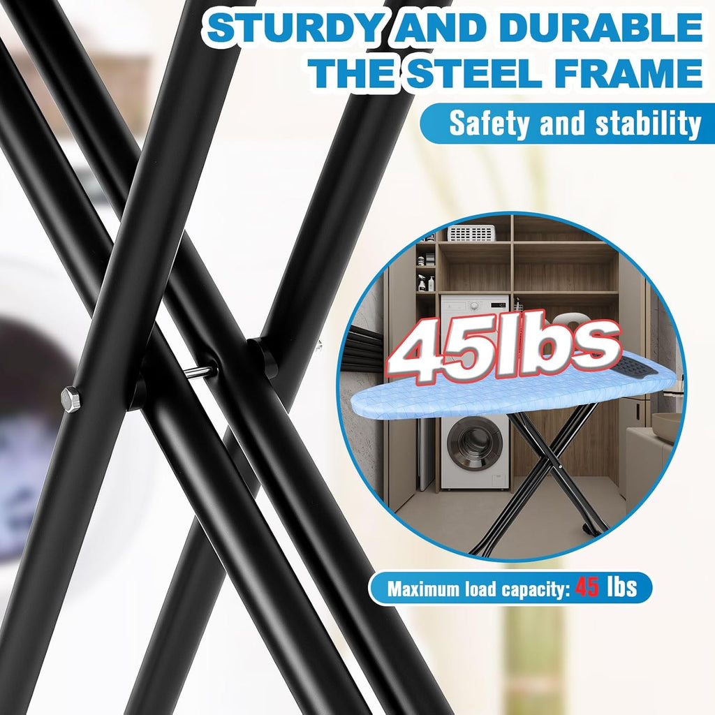 Skiennix Ironing Board - Heavy Metal Frame with Silicon Iron Mat | Foldable & Adjustable 13x43in