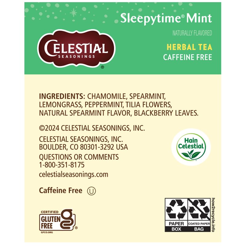 Celestial Seasonings Sleepytime Mint Herbal Tea - Caffeine Free Sleep Tea, 20 Tea Bags Per Box (Pack of 6)