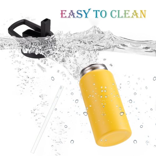Kids Water Bottle with Straw Lid & Handle, 4 Pack 16oz Personalized Water Bottles Bulk, Dishwasher Safe, Leak Proof DIY Gift for Girls Boys to School Sports Travel Gym Running Hiking, Mixed Color Set