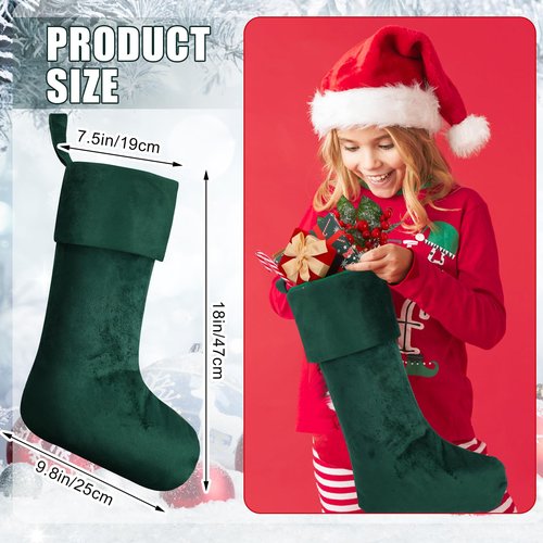 Hoosige 12 Pcs Velvet Christmas Stocking 18 Inch Bulk Rustic Soft Hanging Stockings Christmas Decoration for Xmas Holiday Family Party Tree Fireplace Classic Ornaments(Dark Green)