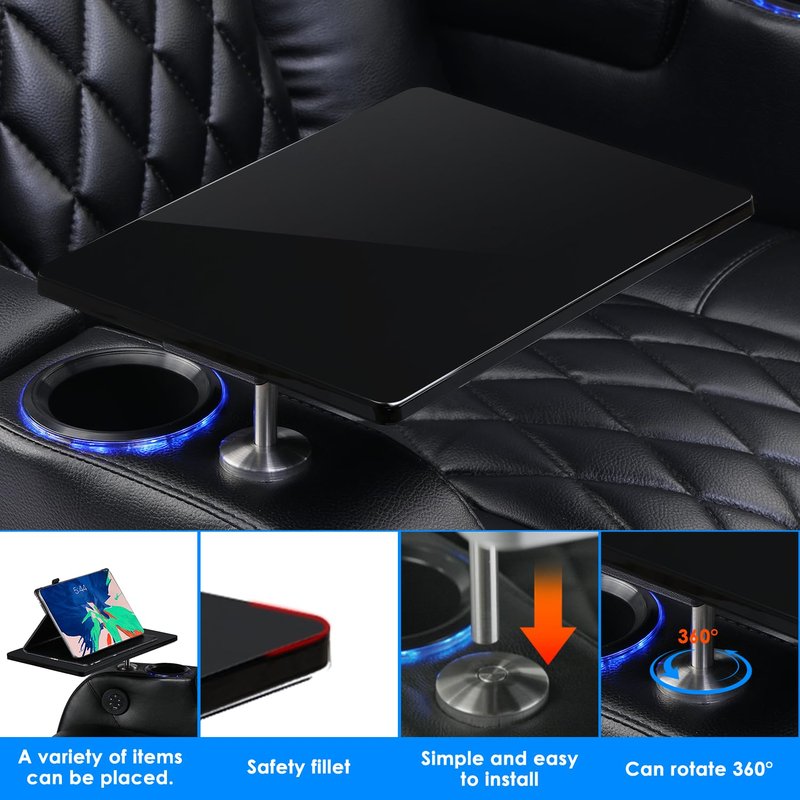 Weilianda Home Theater Seating Series Swivel Tray Table for Wei lianda Home Theater Seat Bright Black