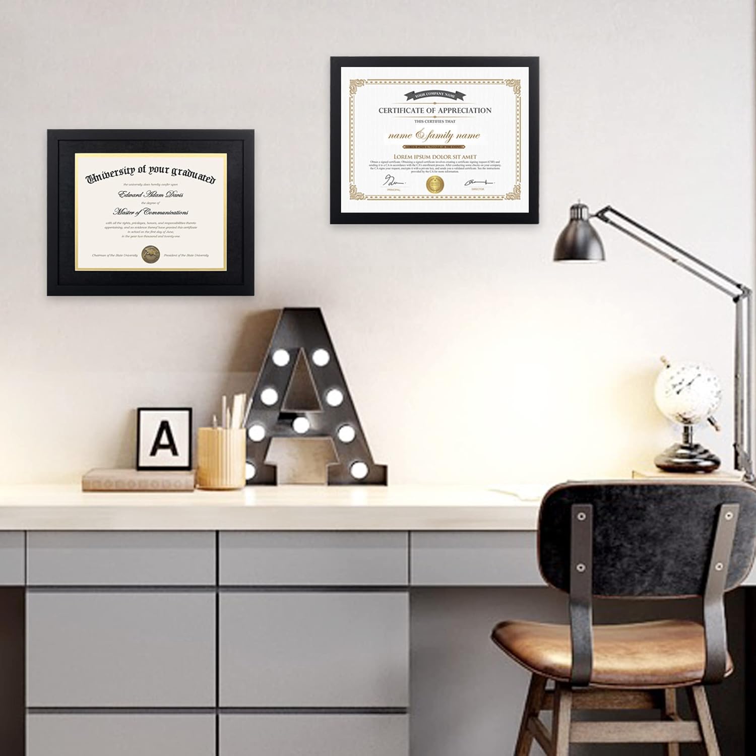 Upsimples 11x14 Diploma Frame - High Definition Glass with Black Double Mat for Wall/Tabletop