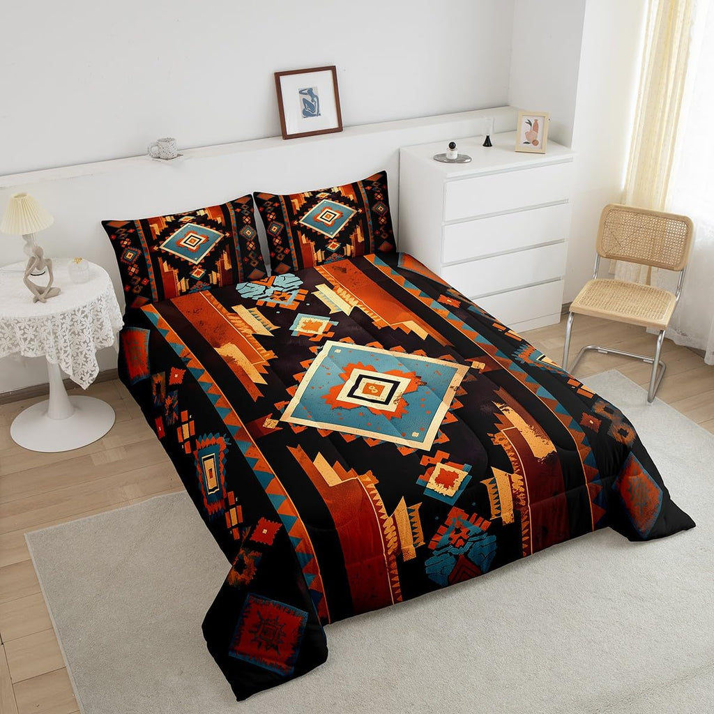 Feelyou Boho Bedding Set Queen Size Western Decor Comforter Set for Kids Boys Girls Southwest Native American Design Comforter Southwestern Geometric Duvet Set