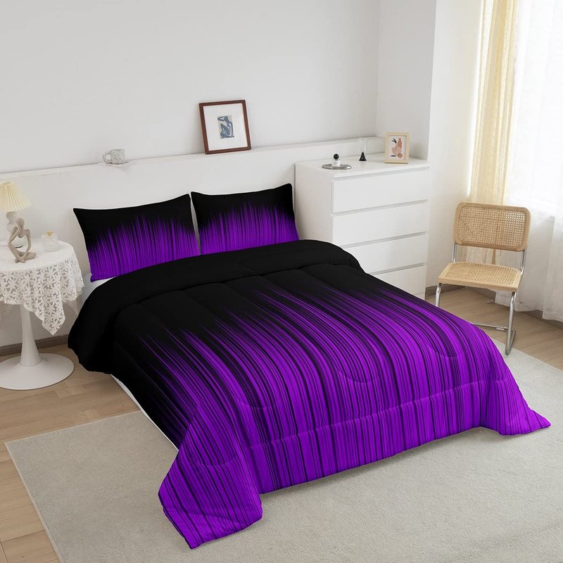 Feelyou Abstract Ombre Comforter Set Kids Teens Purple and Black Girls Bedding Set Room Decor Fashion Modern Women Quilt Set with 2 Pillowcases 3Pcs Bedding Full