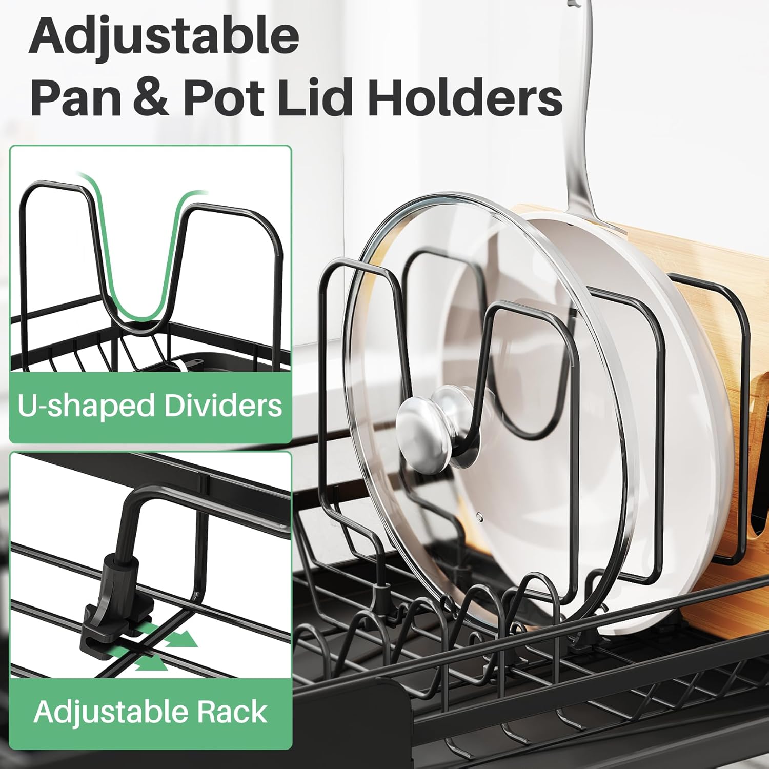 SNTD Large Dish Drying Rack - Expandable Stainless Steel Kitchen Dish Drainer (19.3" to 29.4", Black)