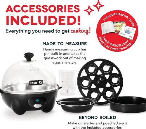 Dash Rapid Egg Cooker | Boiler, Poacher & Steamer - Holds 7 Eggs - Dishwasher Safe, Black
