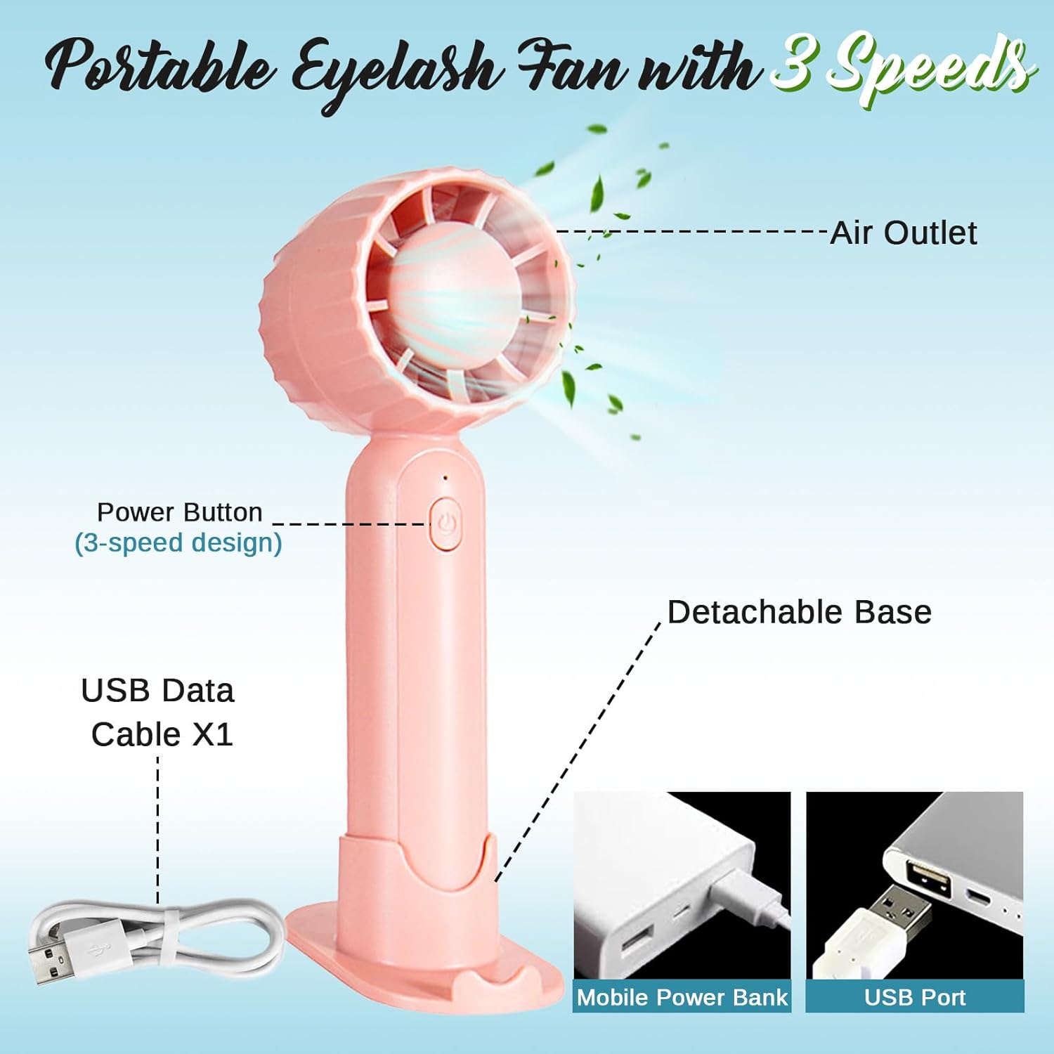 Skiennix Eyelash Extension Cleanser - Gentle Lash Mousse & Shampoo with USB Mini Portable Fan | Rechargeable Handheld Air Conditioner