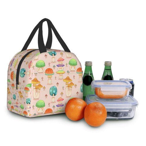 Hmklpi Cute Mushroom Portable Lunch Tote Bag - Reusable Lunch Box for Men and Women - Perfect for Camping/Hiking/Picnic/Beach/Travel