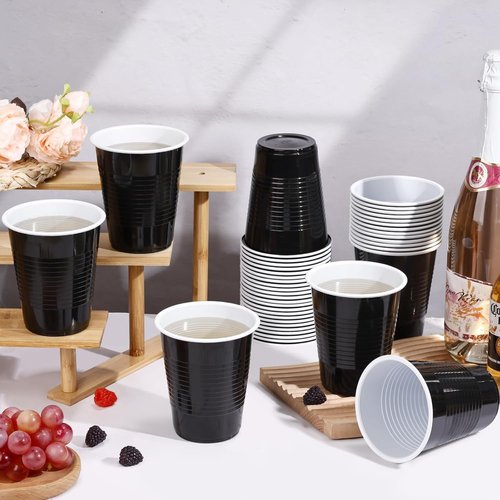 Dualshine 12 oz Black Plastic Cups - Heavy-Duty Disposable Drinking Cups for Parties & Events | 100 Pack