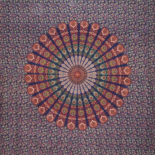 King Size Cotton Tapestry Bedspread - 110" x 110" Mandala Design