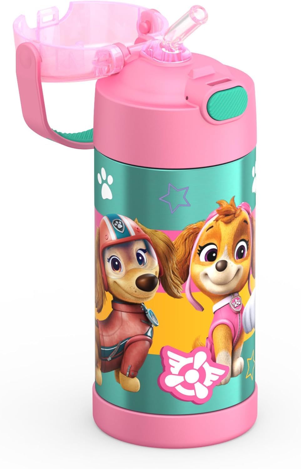 THERMOS FUNTAINER Water Bottle - 12 Ounce Stainless Steel Insulated Bottle with Straw | Paw Patrol Design