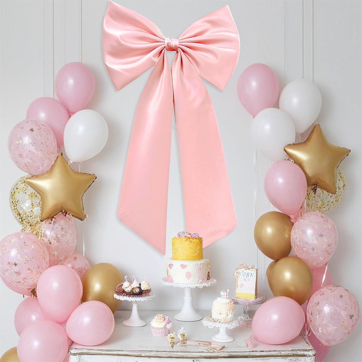 Skiennix Large Pink Bow - Elegant Ribbon Décor for Baby Showers & Weddings | Perfect for Parties