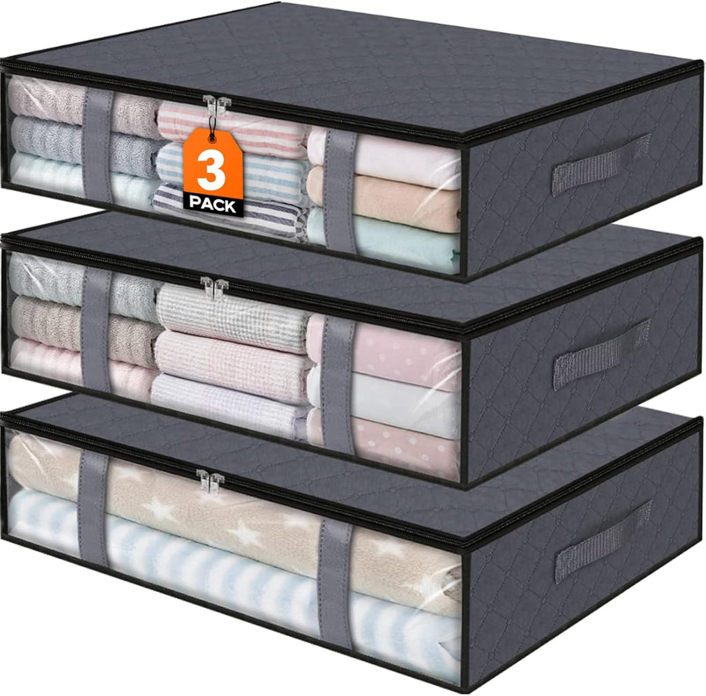 StorageRight Under Bed Storage Bags - 3 Pack 40L Large Organizers with Clear Window for Blankets & Clothing