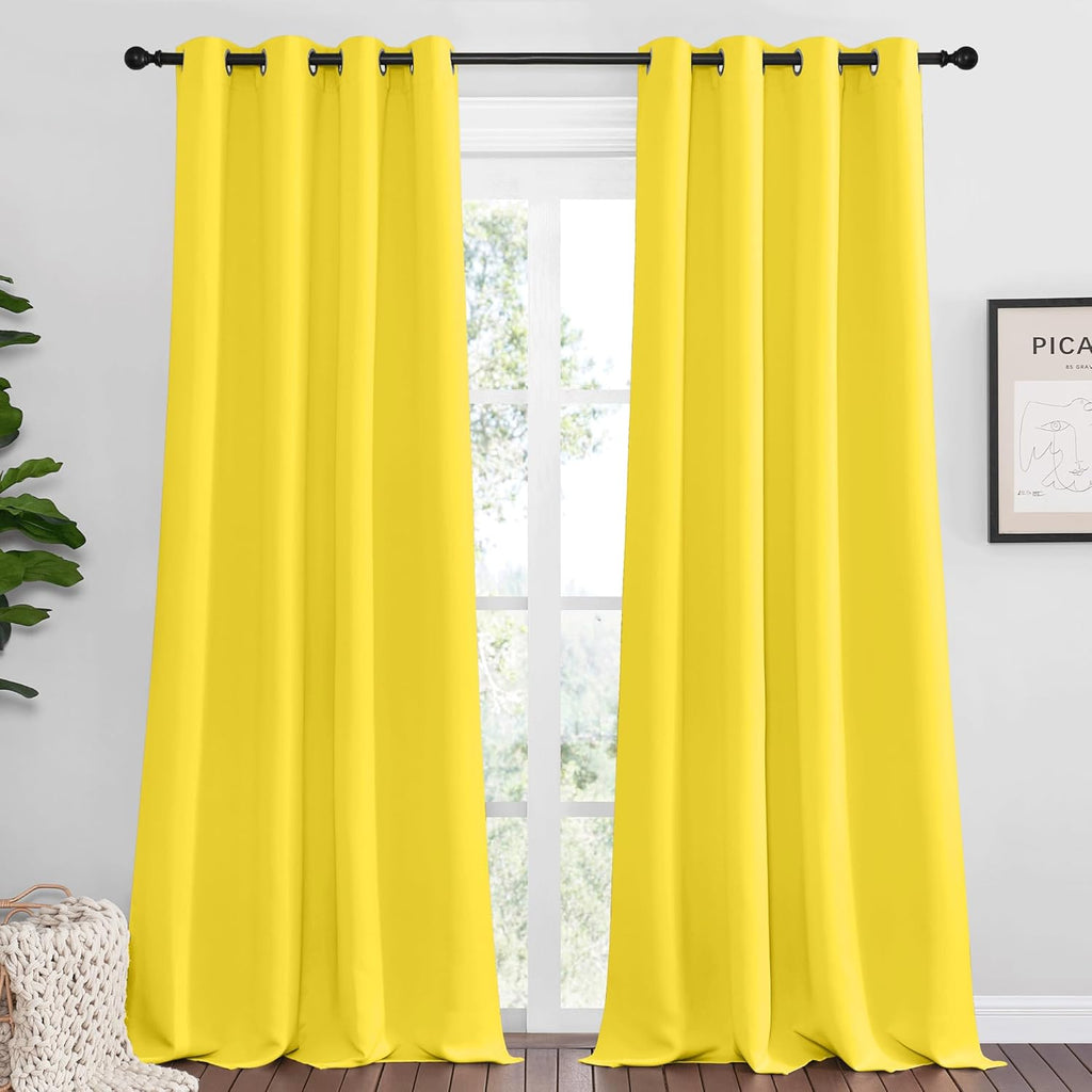 NICETOWN Bright Yellow Curtains - 90" Long Sound-Reducing Panels for Modern Rooms | 55" Wide, 2 Pieces