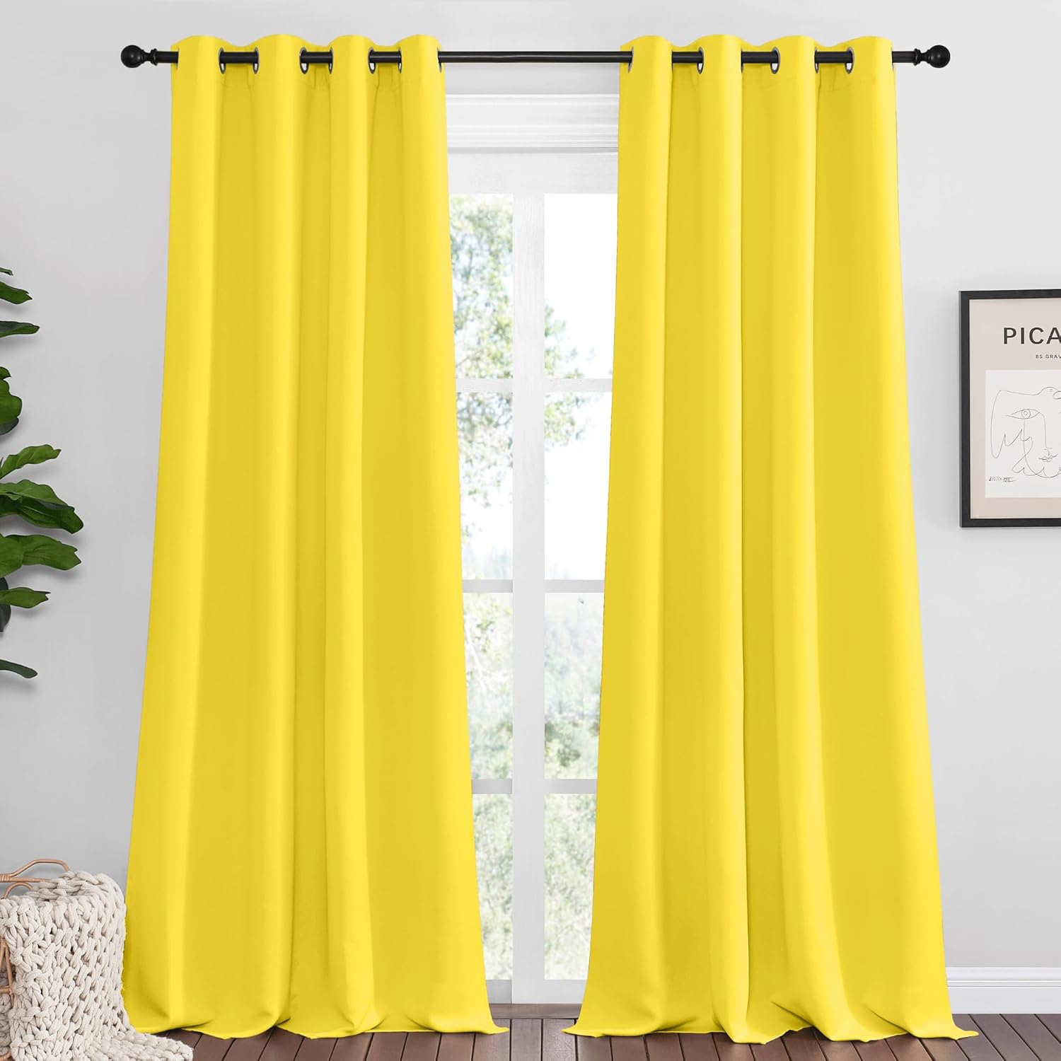 NICETOWN Bright Yellow Curtains - 90" Long Sound-Reducing Panels for Modern Rooms | 55" Wide, 2 Pieces