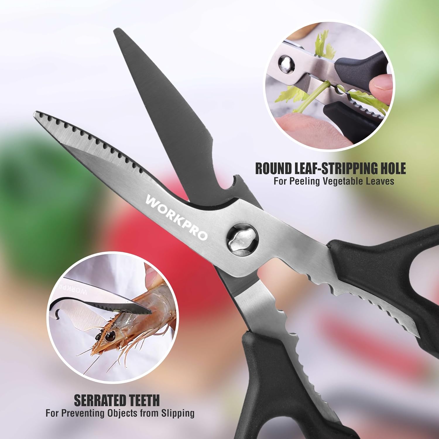 WORKPRO Kitchen Scissors - Heavy Duty Shears with Detachable Titanium Blades | Easy Clean, Versatile for Meat, Fish, Nuts, Vegetables