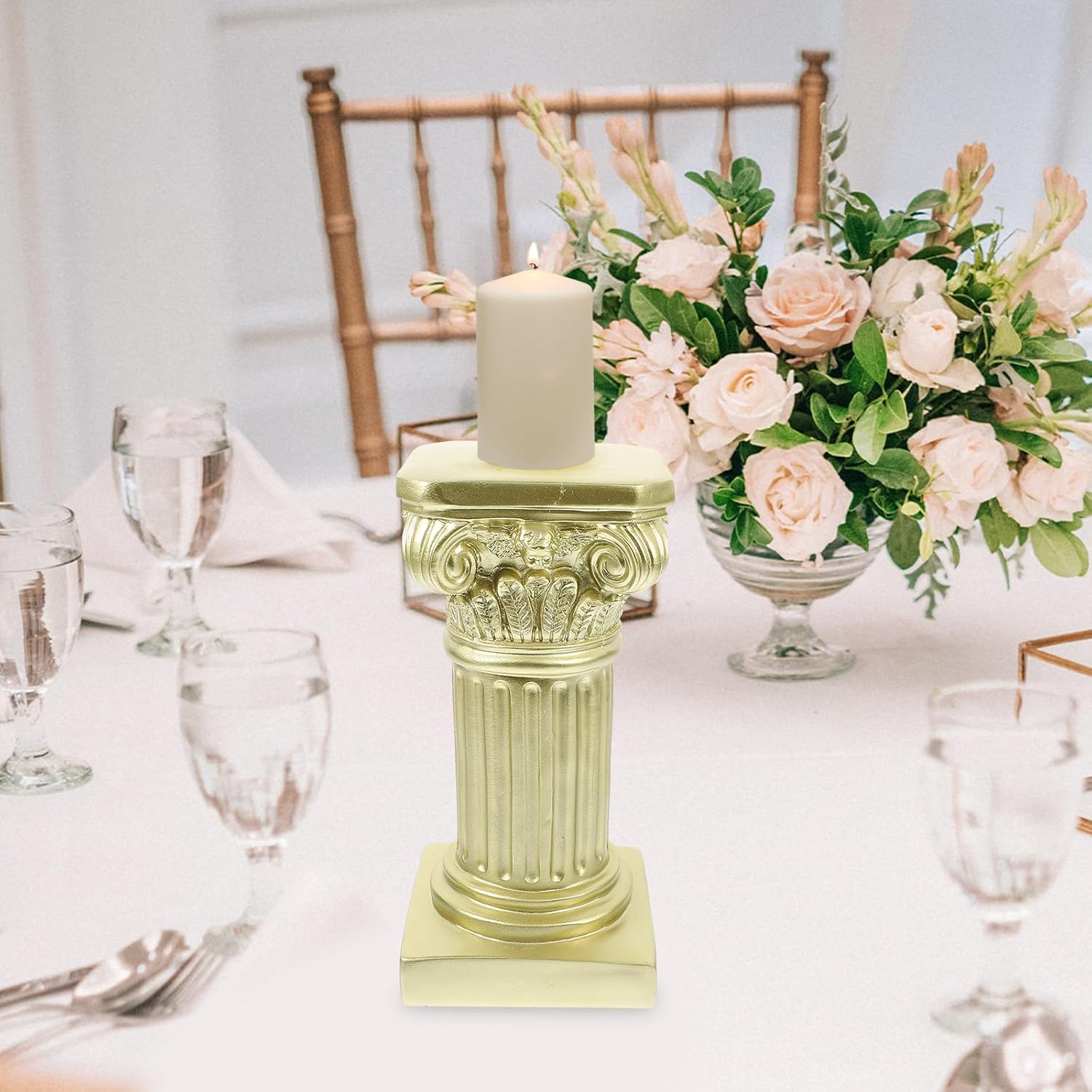 Uonlytech Nordic Marble Roman Column Candlestick - 7.67" x 3.74" Elegant Marble Pillar Candleholder for Cozy Home Decor & Gifts