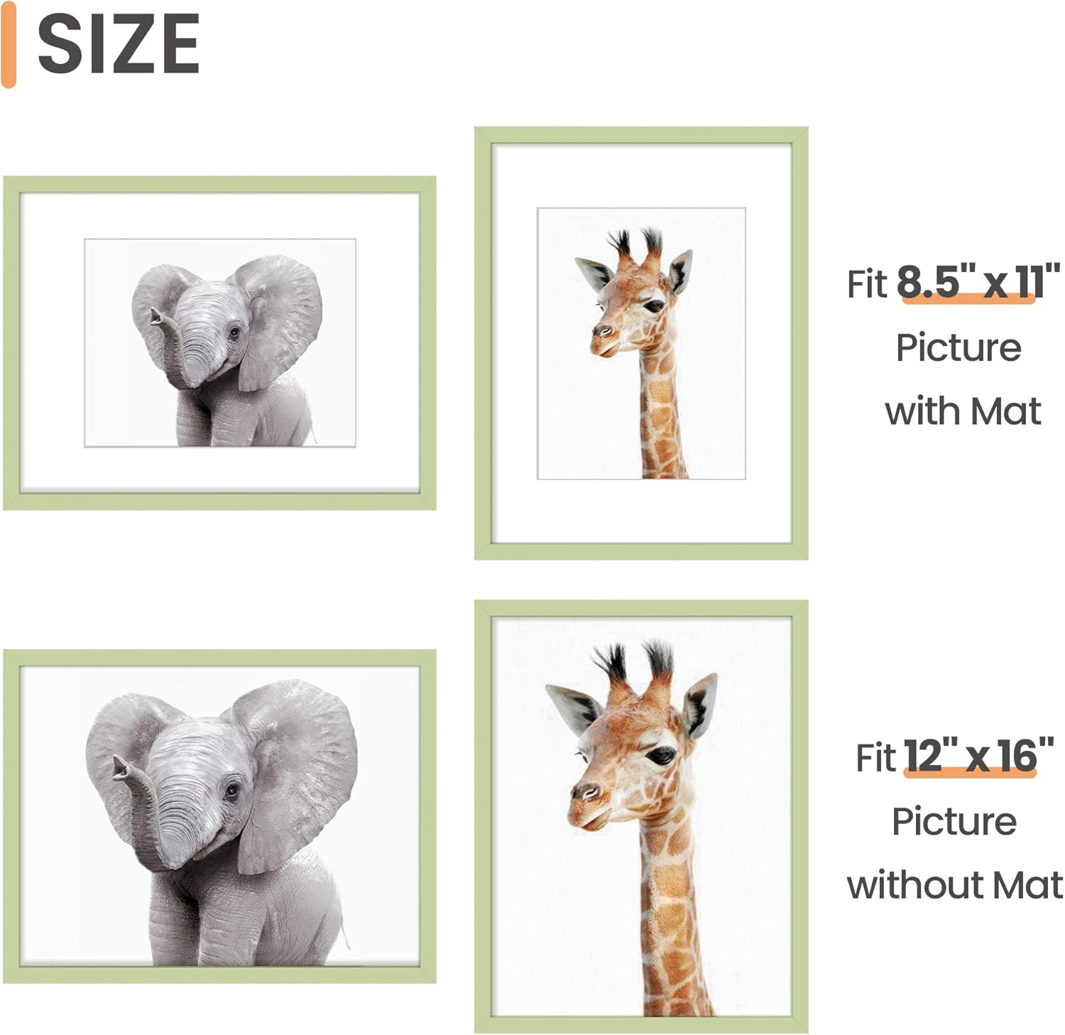 Upsimples 12x16 Picture Frame - Versatile Display for 8.5x11 Photos with Mat or 12x16 Without - Green, 1 Pack