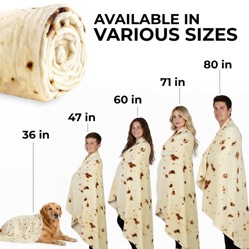 Zulay Kitchen Extra Large Burritos Tortilla Throw Blanket – Wrap Yourself Like a Giant Taco! Double-Sided 71 Inches, Funny & Ultra Cozy Novelty Blanket, Super Soft 285 GSM Flannel
