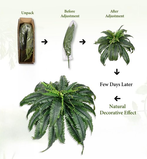 2 Pack Large 60 Leaves Artificial Ferns for Outdoors Look Real, Fake Large Faux Boston Ferns for Outdoor Planter Realistic UV Resistant Artificial Fake Plants for Porch Patio Hanging 42 inch